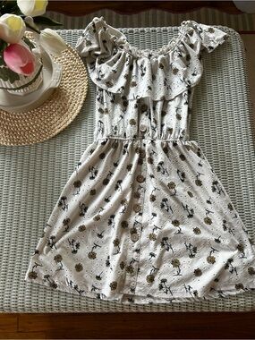 Wallflower White Floral Off-Shoulder Button Dress